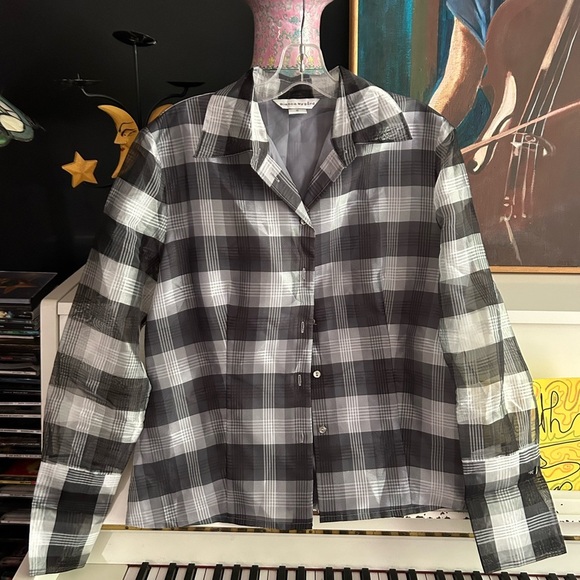 Bianca Nygard Chic Black and White Plaid Women's Blouse 12 - Picture 11 of 16